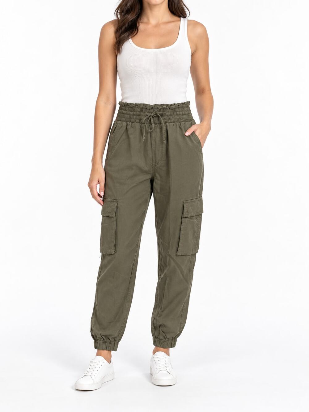 Abercrombie & Fitch Women's Olive Cargo Joggers XS Lyocell Loungewear Coastal